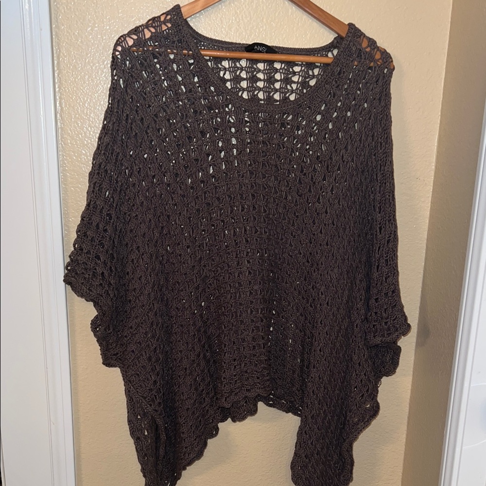 ANGL Dark Brown Open-Knit Poncho